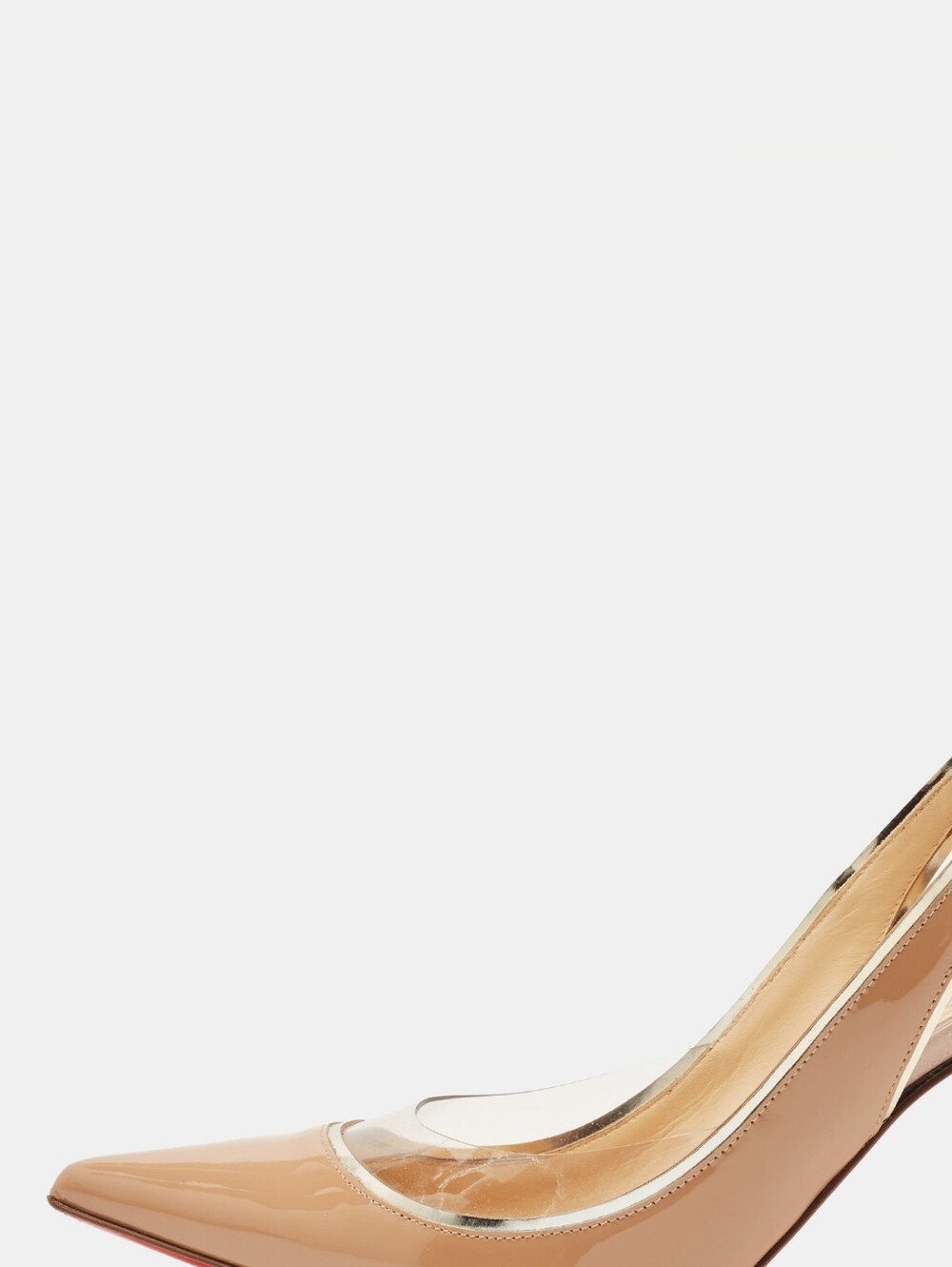 Christian Louboutin Nude Patent Pointed-Toe Slingback with Clear Panel Size 37.5